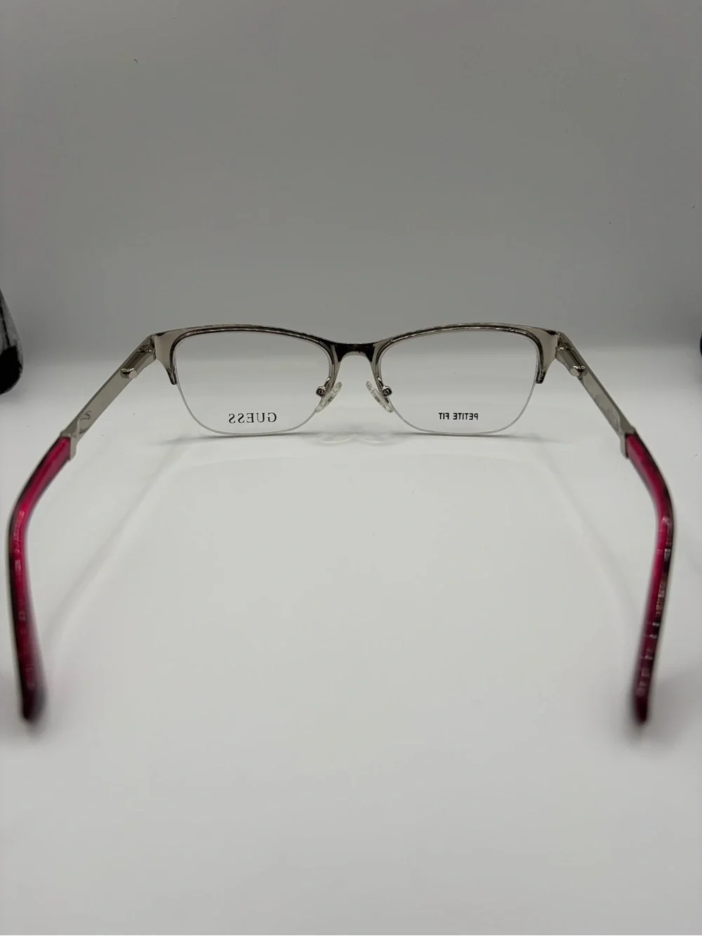 Guess Semi-Rim Petite Fit Eyeglass Frames in Black with Pink Temple Tips